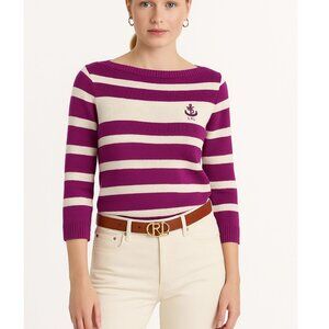 LAUREN Ralph Lauren Black Label Purple & Ivory Striped Sweater Anchor LRL Size S
